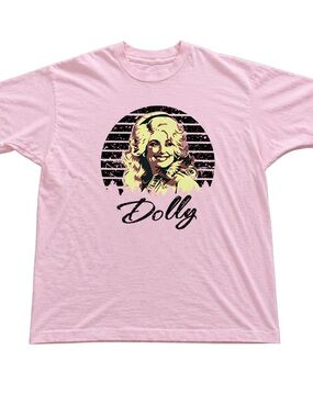 Light Pink Short-Sleeve Tee with Black and Pale Yellow Graphic